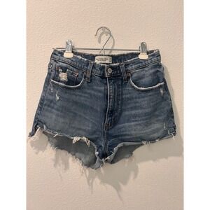 Abercrombie Fitch High‎ Rise Mom Shorts Distressed Denim Cutoff Size 28